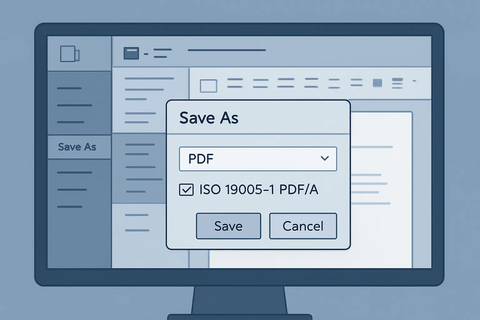 Passos para exportar a tese em PDF/A no Microsoft Word: opção ISO 19005-1 na caixa de diálogo de exportação