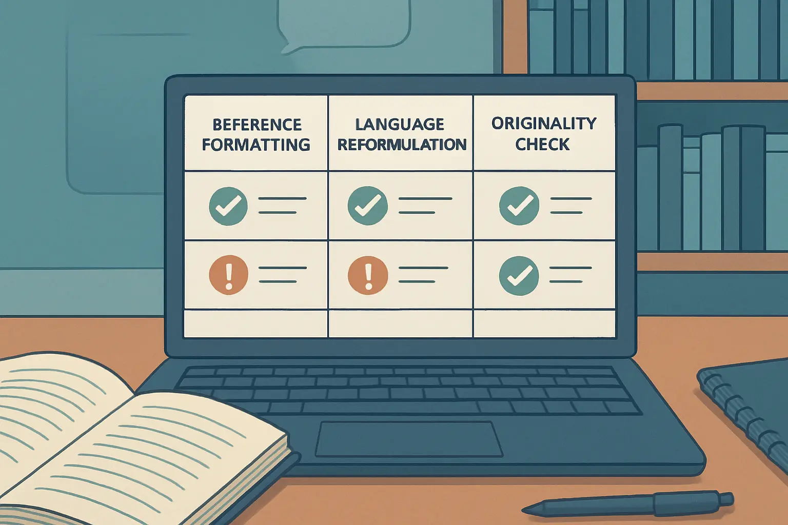Ilustração do fluxo de revisão assistida pelo Tesify: formatação de referências NP 405, reformulação de linguagem e verificação de originalidade