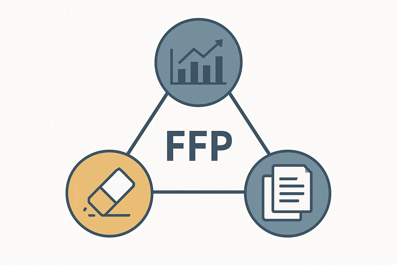 Diagrama ilustrativo da tríade FFP — Fabricação, Falsificação e Plágio — as três formas mais graves de má conduta científica
