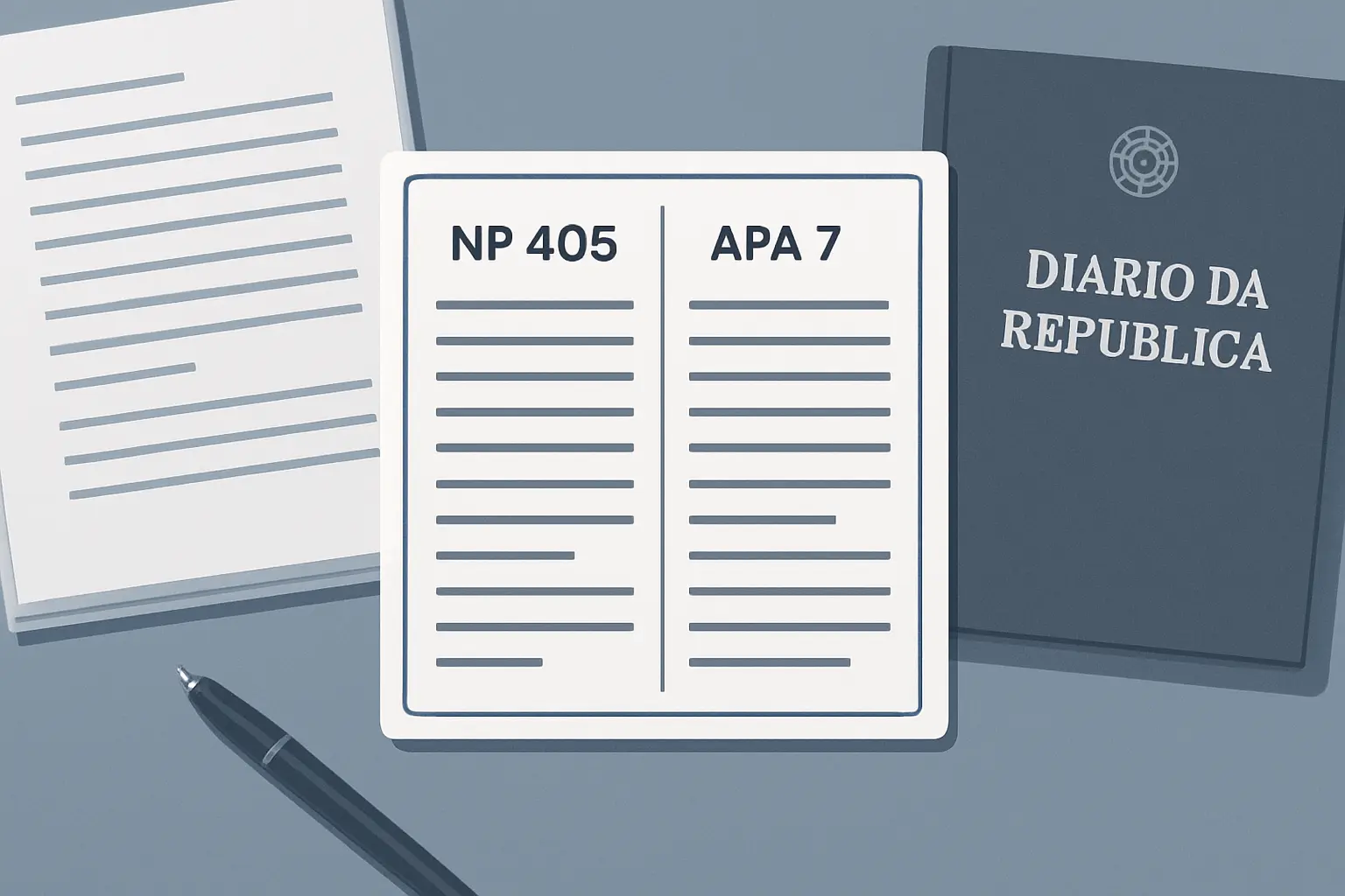 Comparação visual dos formatos NP 405 e APA 7 para citar legislação portuguesa na tese