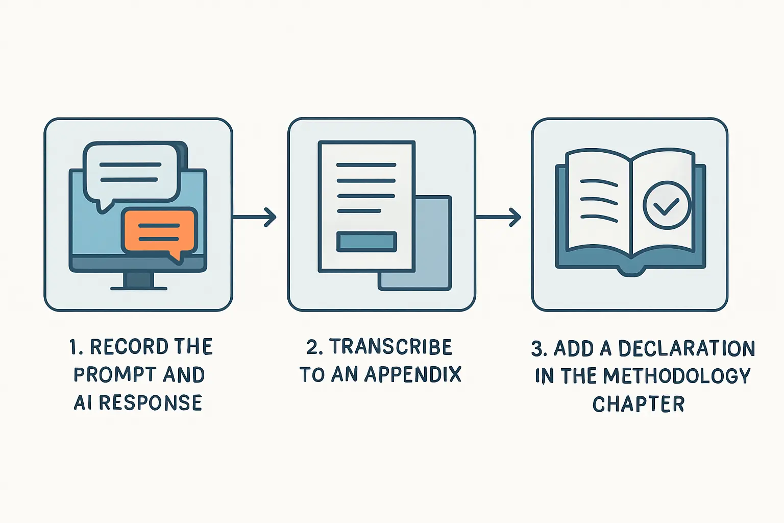 Diagrama de fluxo do processo de declaração de uso de IA na tese: registo do prompt, apêndice e declaração na metodologia